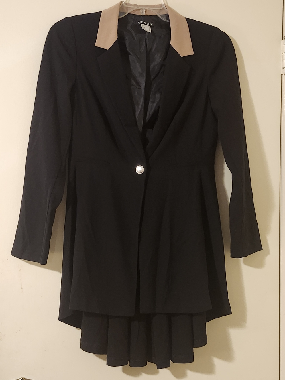 Venus Goth Steampunk Dark Academia Black/Beige Rear Ruffle Hem Lined Jacket 10